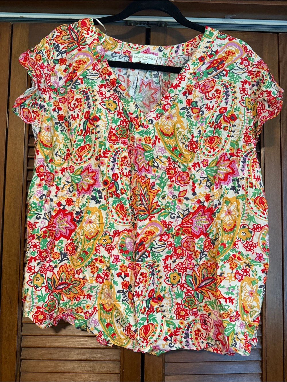 Cynthia Rowley Multicolor Floral Paisley V-Neck Top
